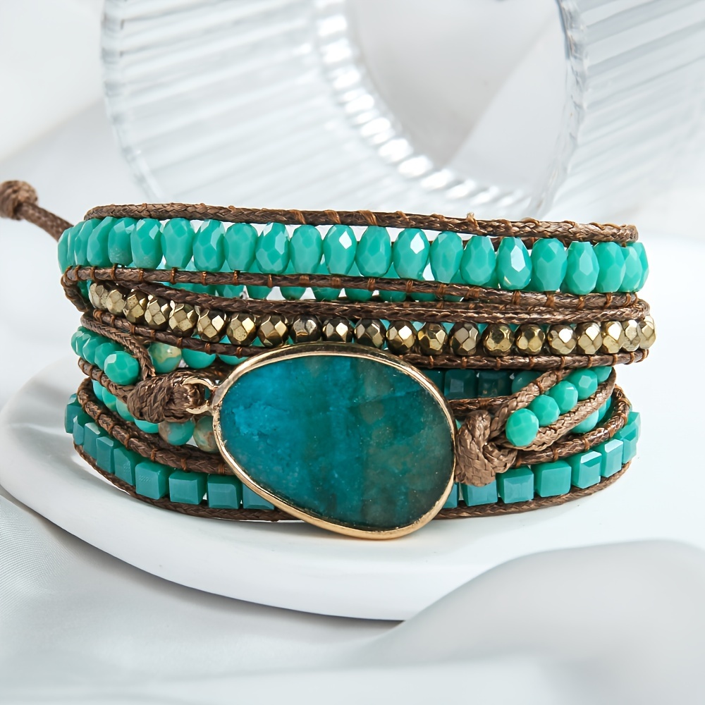 Colorful Stone Wrap Bracelet Hand Rope Jewelry Accessory